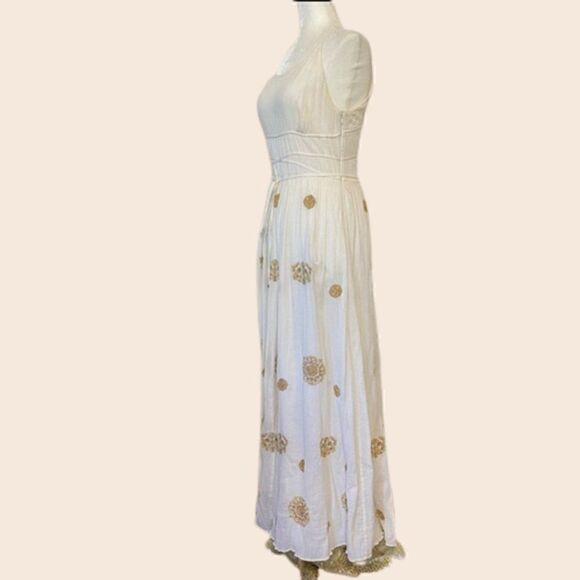 Anthropologie Floreat Varanasi Cream Maxi Dress Size 4 - Picture 5 of 14
